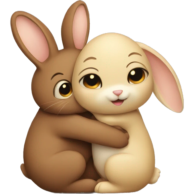 Brown bunny hugging beige bunny emoji