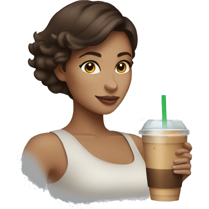 brunette with iced coffee emoji