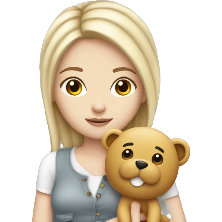 white Girl with plushy emoji