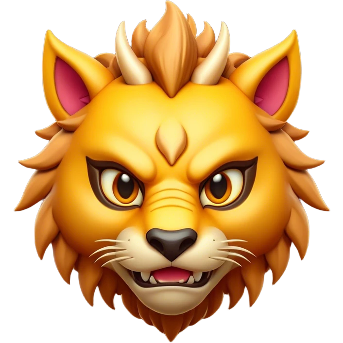 Clash of Clans aesthetic: Cinematic fierce Beast Emoji, rendered in a 3D vector-style similar to standard emojis with minimal shading and bold, simplified shapes. A compact, isometric mythical creature with wild, majestic features and fierce yet endearing eyes, softly glowing with a primal enchanted charm. Simplified yet unmistakably iconic, highly detailed and consistent, glowing with a soft radiant shine and high polish. Stylized with a touch of mythical wildness and a soft glowing outline, capturing the essence of a legendary beast with a friendly, playful allure! emoji