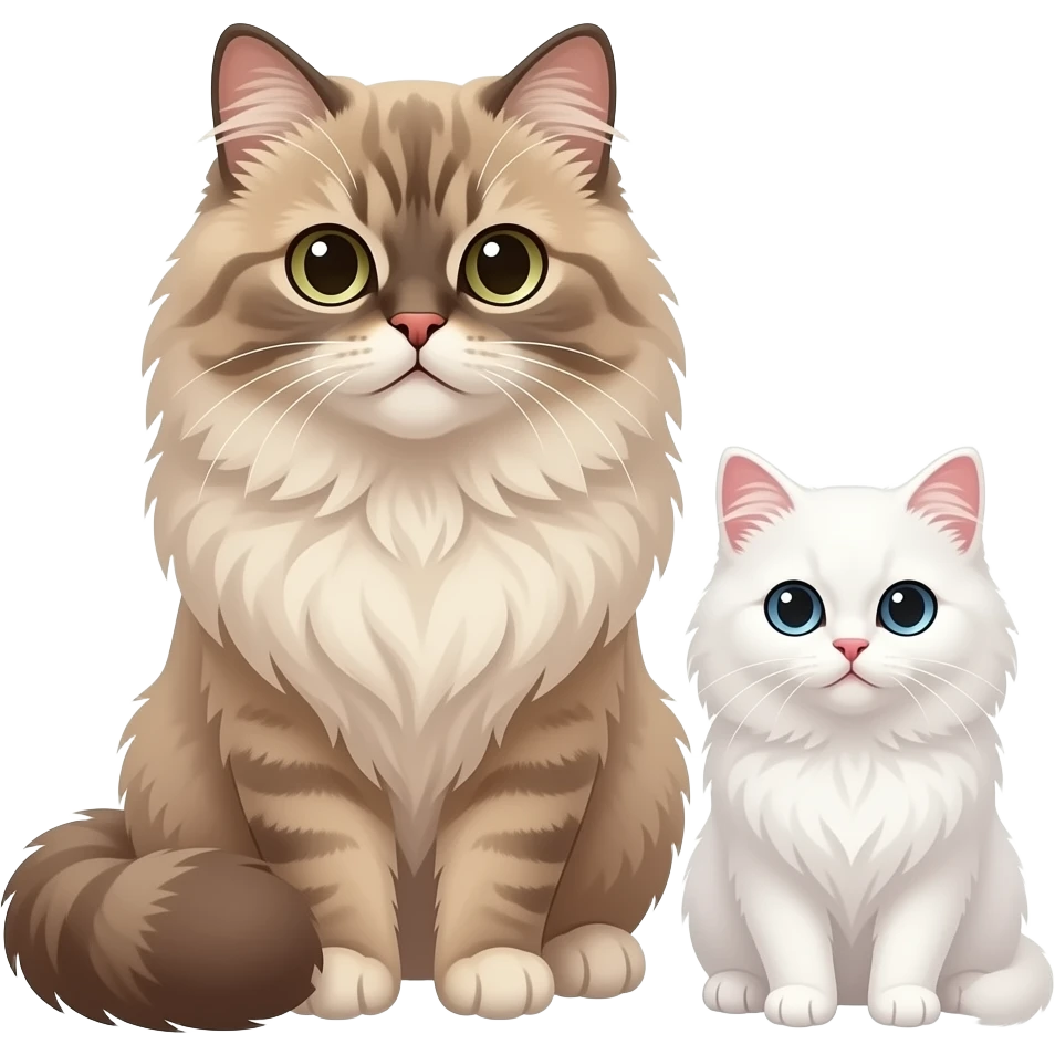 1 male big persian cat and 1 female kitten persian white emoji