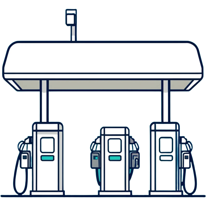 Male gas station attendant standing next to fuel dispenser, minimalist design with soft gradients in sky blue, teal green, white, and light gray emoji