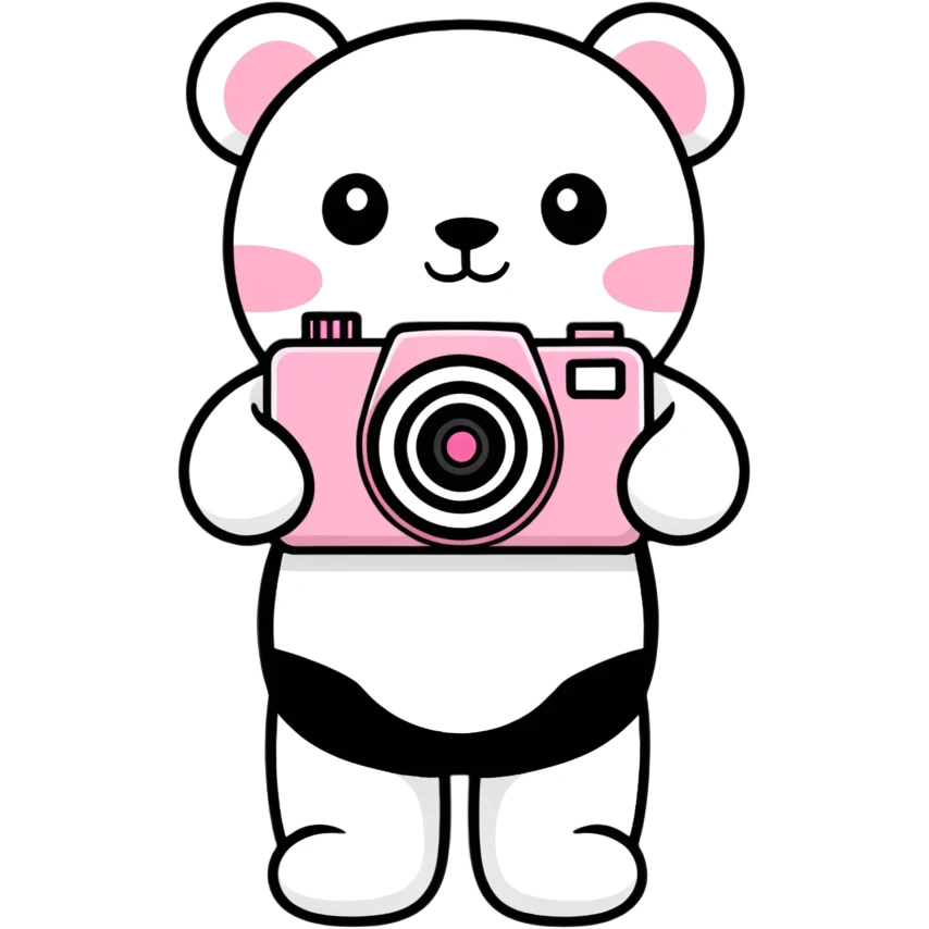 White teddy bear with a pink camera emoji