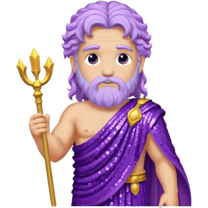 Zeus from Roman Deities with long lilac wavy hair, purple sequin toga emoji