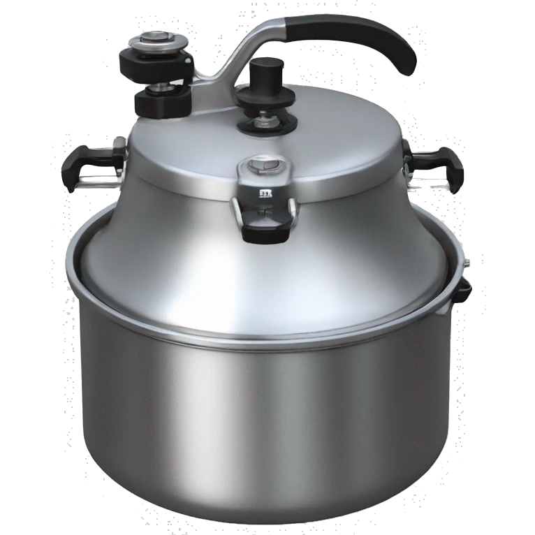 Stainless steel pressure pot, with black gights, 3 clamps on the cover,  on the knob emoji