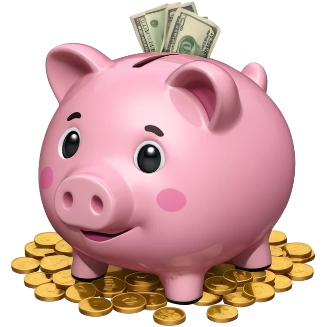 Isometric piggy bank with cash emoji