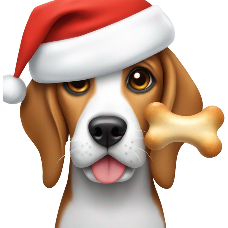  Beagle dog with Santa cap eating a bone emoji