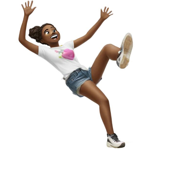girl falling on puddle of paint on legs are white emoji