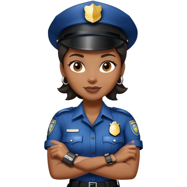 Black policewoman holding handcuffs and has a smirk on her face  emoji