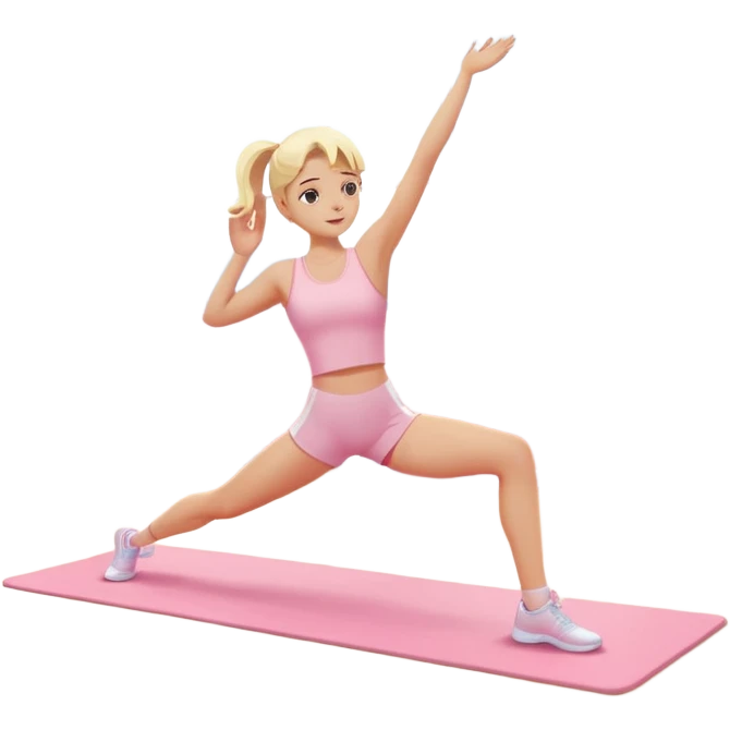 Cinematic Realistic angelic blonde girl stretching in light pink gym emoji