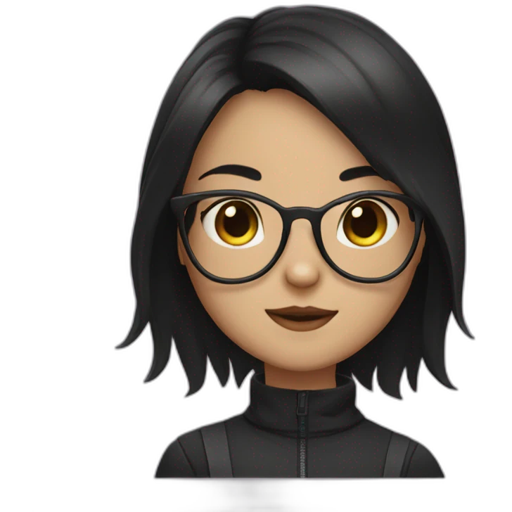 Cat girl with dark hair and glasses emoji