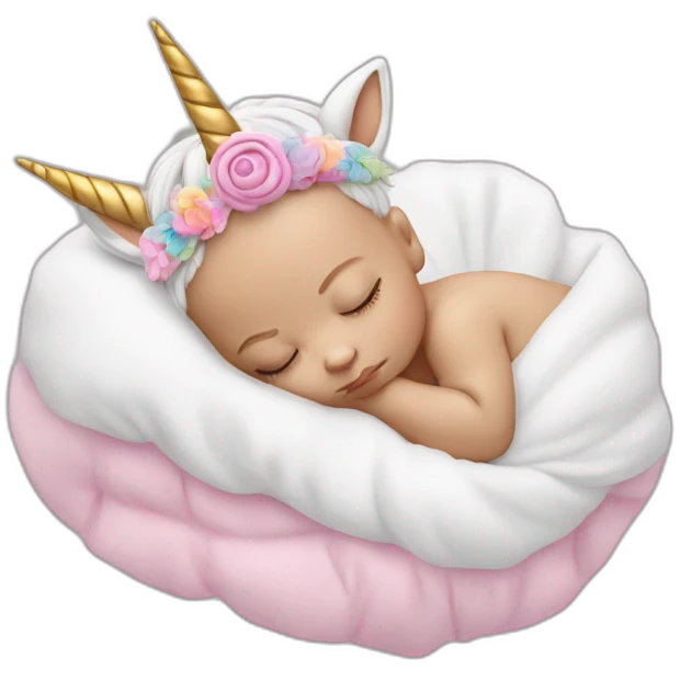 Sleeping white Newborn with unicorn headband emoji