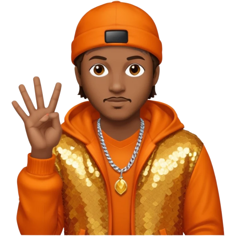 Mystikal, Rapper with dark brown hair, orange sequin outfit emoji