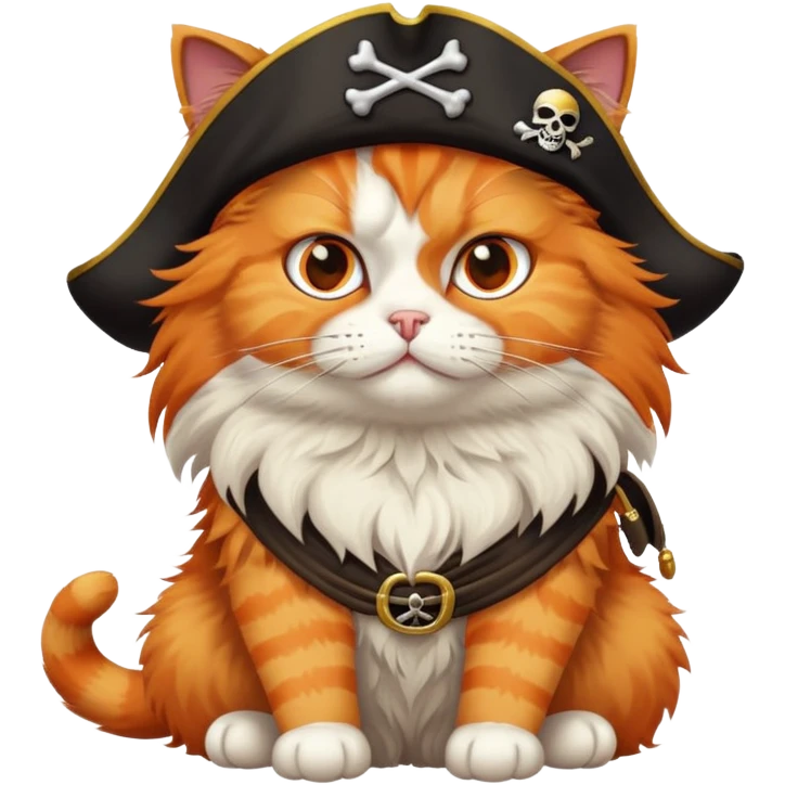 cat full body sitting next to a pirate with one eye patch emoji