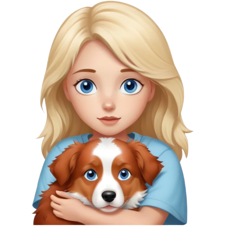 Red Merle Australian Shepherd cuddling blue eyed blonde girl emoji