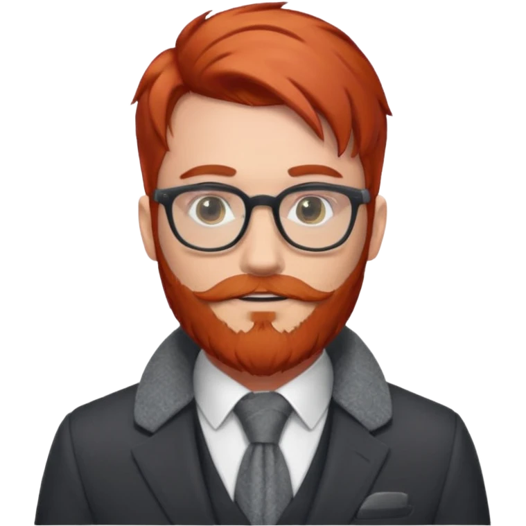 gray scarf, male,  beard, red hair, with suit, glasses emoji
