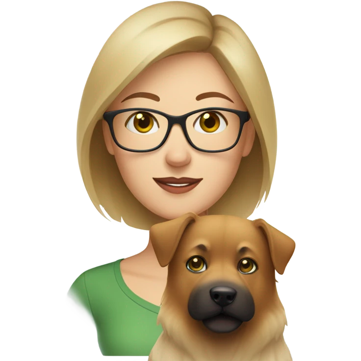Brown light hair woman aux Green eyes with glasses Green eyes and White beige eurasier dog  emoji