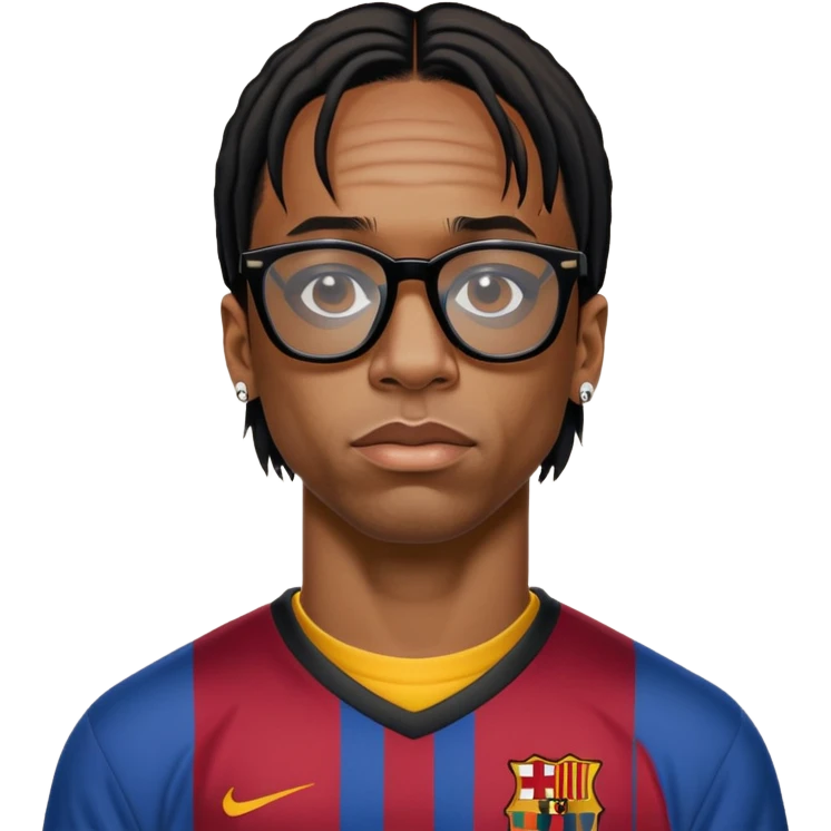 Travis Scott in black glasses and Barcelona jersey emoji