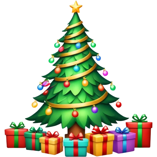 Christmas tree with lights and presents underneath emoji