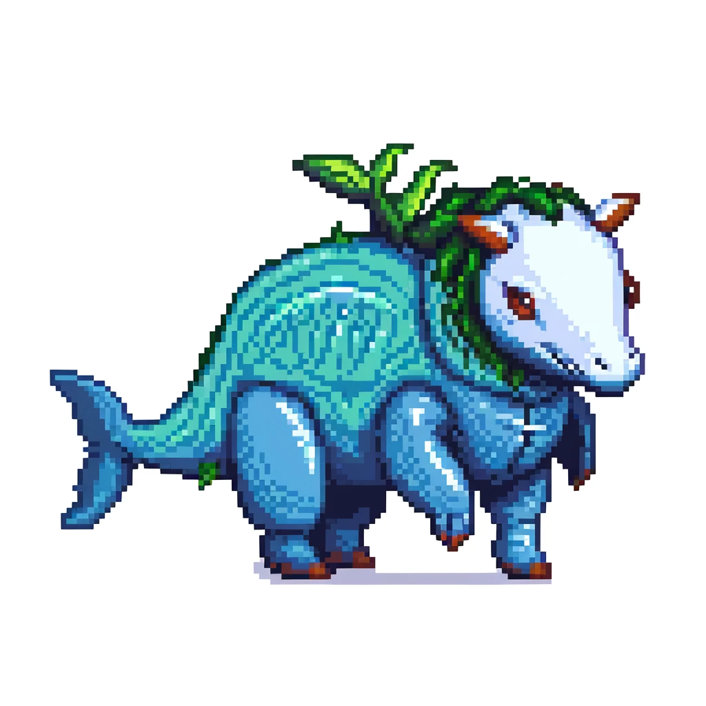 A hybrid creature that is half whale and half horse, fantasy creature with whale body and horse head emoji