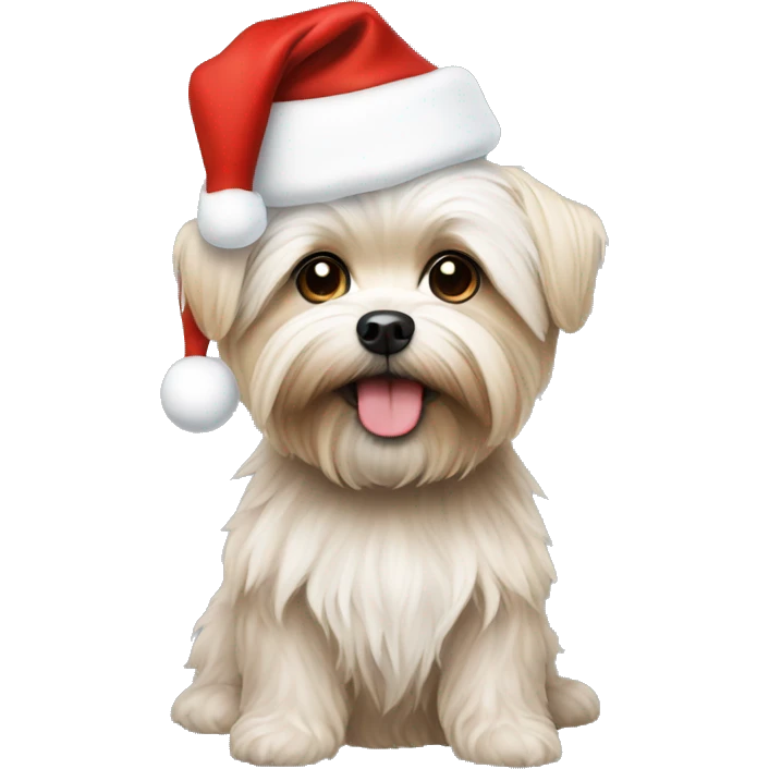 morkie wearing christmas hat emoji
