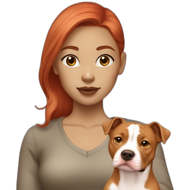 Girl with light tone skin red hair with fawn colored pitbull emoji