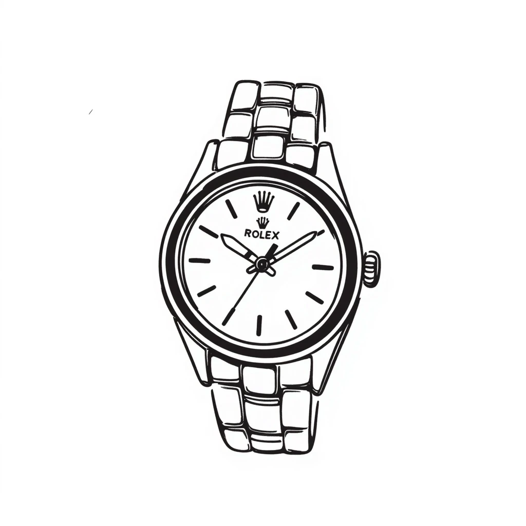 Rolex watch, hand-drawn sketch, black and white, detailed, artistic emoji