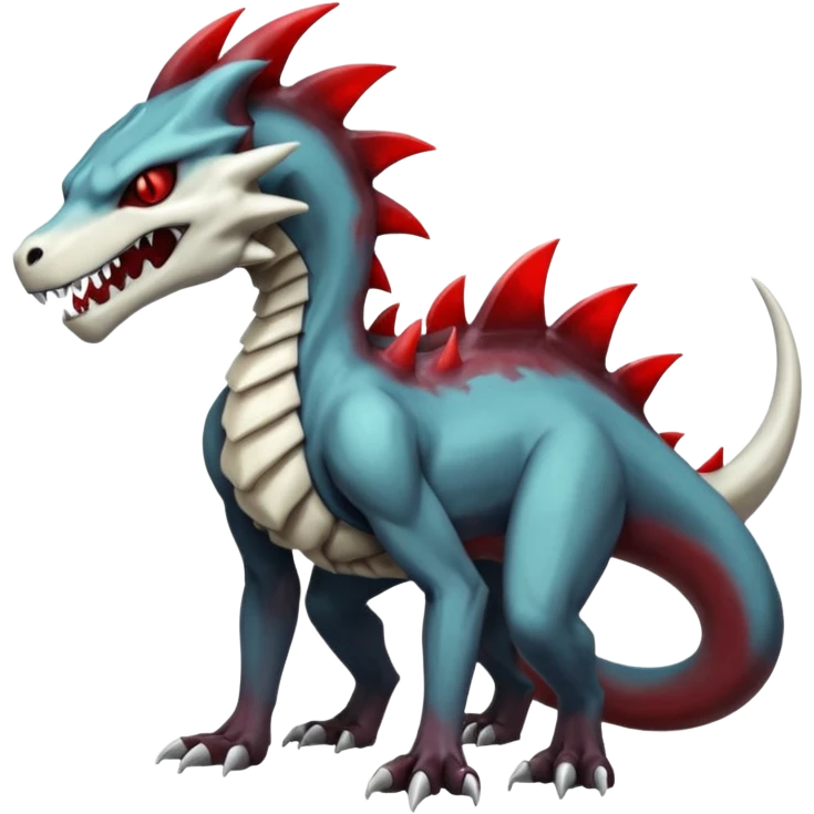 Shiny White Evil Glowing Eldritch Marowak-Salandit-Boneknapper-Duskull-Darkdramon-fusion with bloody red markings and a red mane  emoji