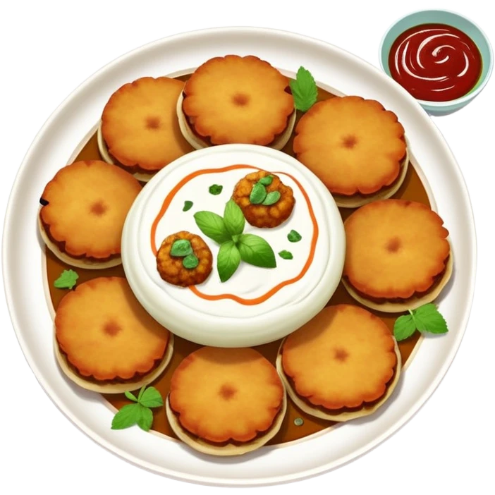 Aloo Tikki Chaat, Indian street food with potato patties, yogurt, and chutneys emoji