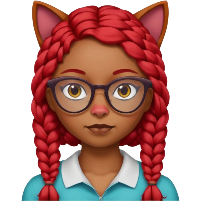 Dark Tan girl with long red plaits and red trimmed cat eye glasses head neck and shoulder shot only emoji