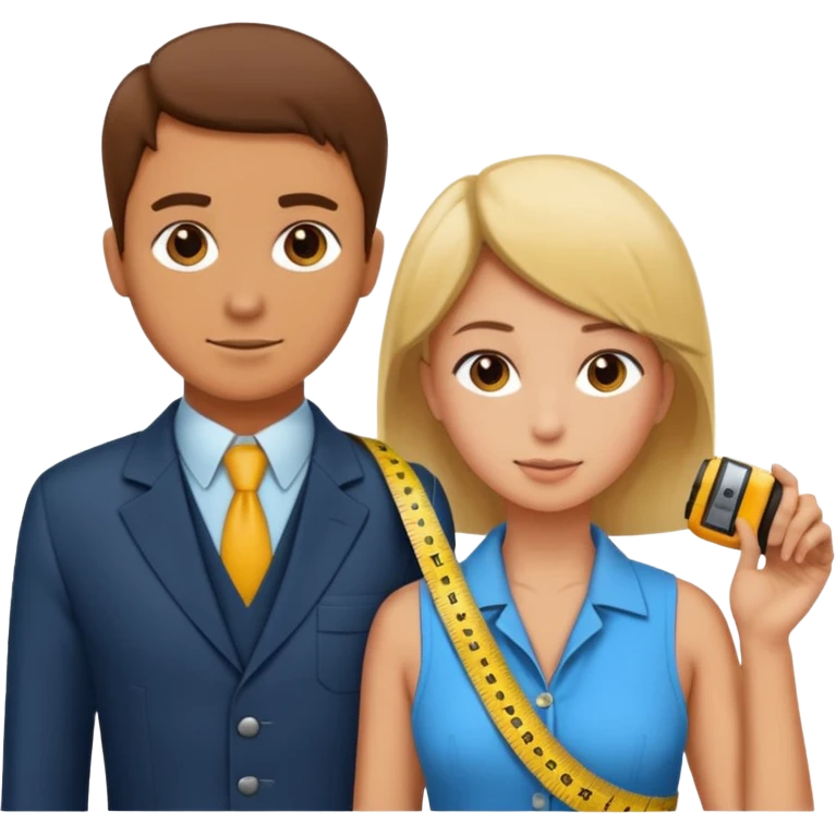 Tailor with Measuring Tape around neck pose with another person emoji