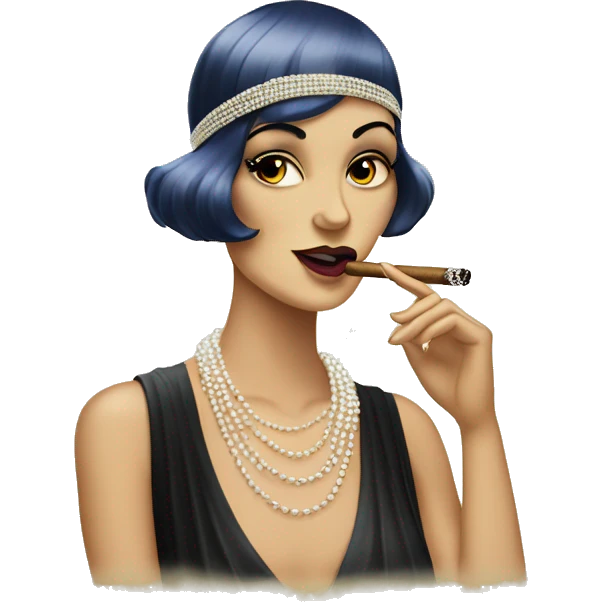 A roaring ’20s flapper emoji smoking a cigar with pearl necklaces emoji