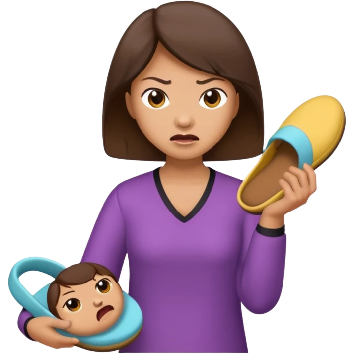 Angry Asian mom with slipper in hand emoji
