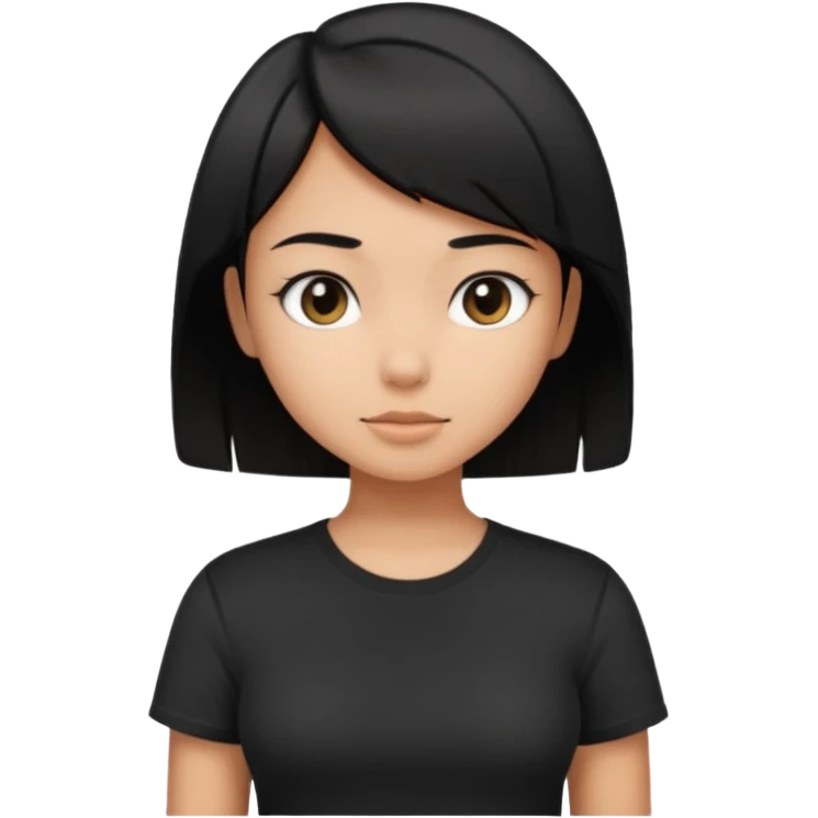 a pretty bratz girl with straight black short hair wearing a black tshirt , tan girl. waist up emoji