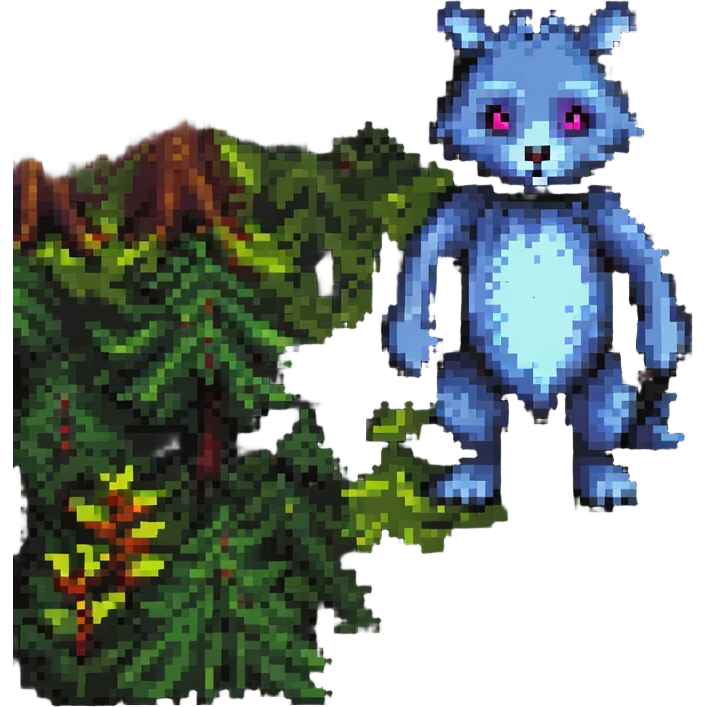 pixel art furry creature standing among trees in a forest emoji