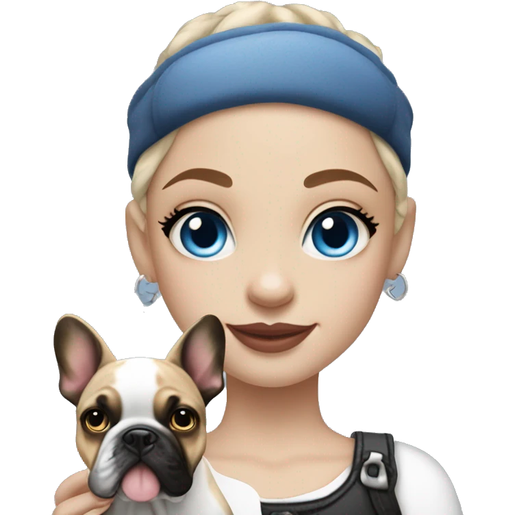  Girl light-skinned and fair-haired blue eyes dancer with a French bulldog merle puppy emoji