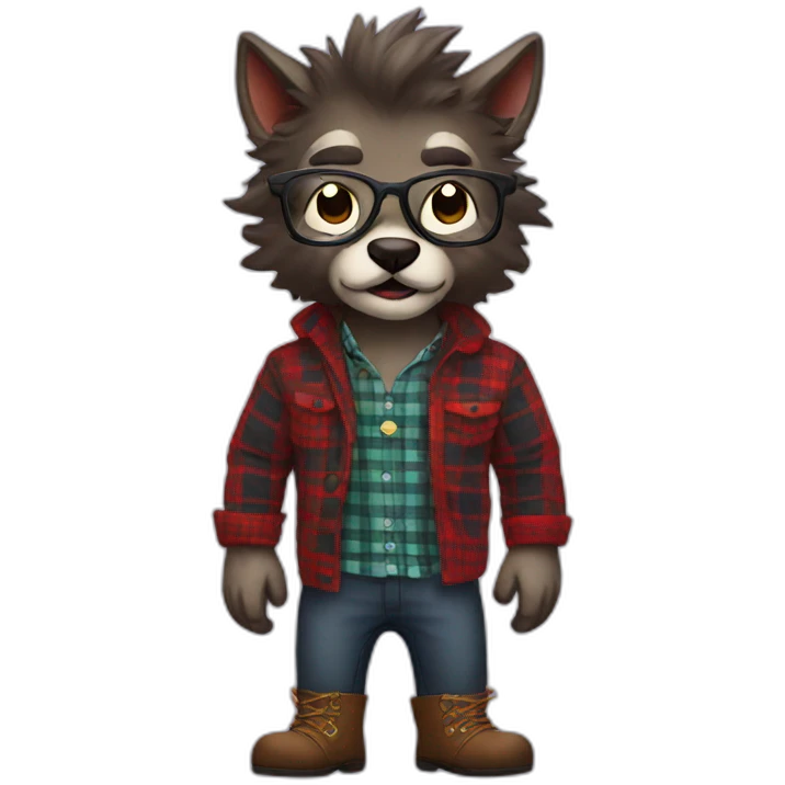 werewolf with glasses and plaid shirt and boots emoji