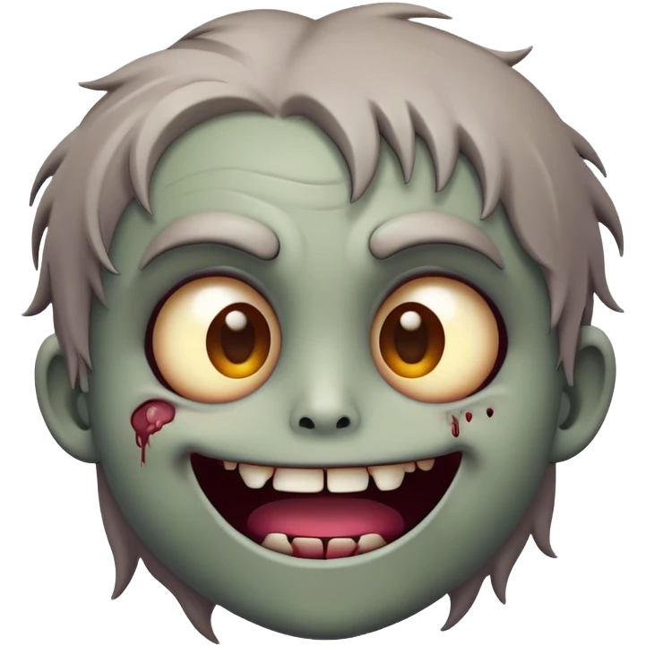 Cinematic Cute Zombie Portrait Emoji, with a delightfully quirky, slightly disheveled face in muted ashen hues, featuring quirky bright eyes and a playful, stitched-together smile, simplified yet irresistibly charming, highly detailed with a soft glowing outline that captures the adorable, offbeat spirit of a zombie who’s more cute than creepy! emoji