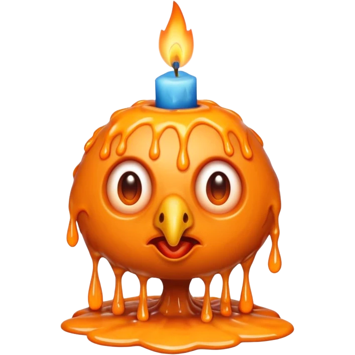 grotesque, round, turkey-like creature with a candle melting on its head. emoji