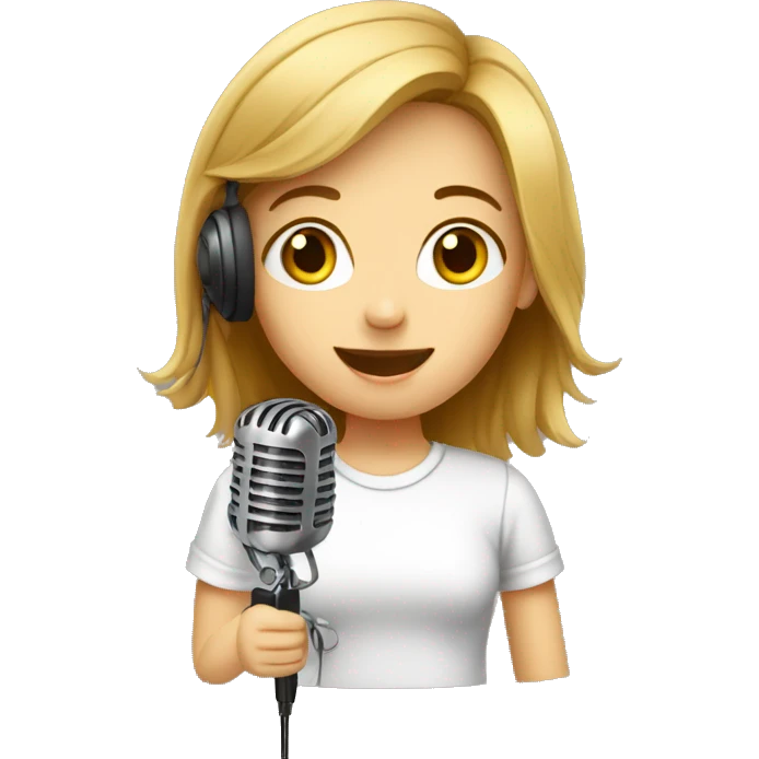 Girl volunteer in radio with microphone emoji