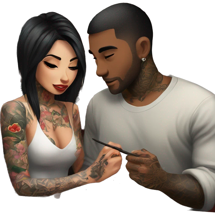 Romantic sushi dinner date for beautiful tattooed couple emoji