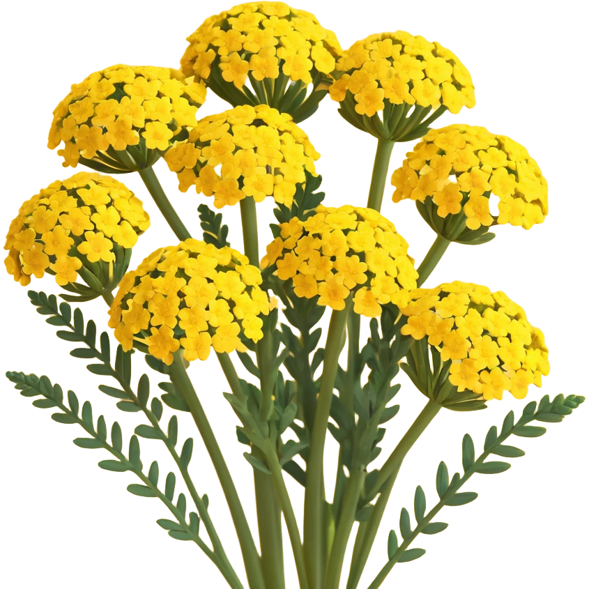 yellow yarrow flowers, 3D iOS style illustration, realistic lighting, soft shadows, smooth textures, vibrant colors, modern Apple-like look emoji