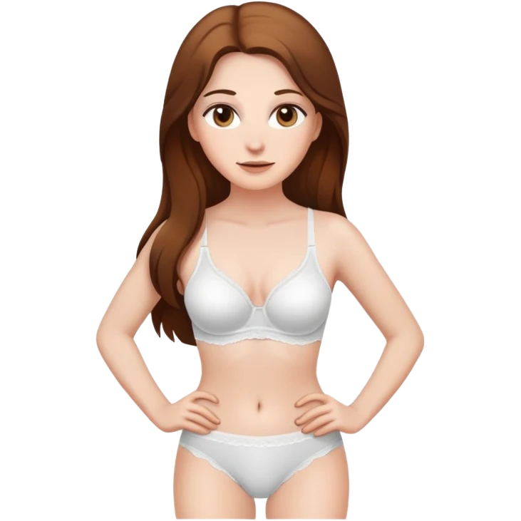 A white woman with long brown hair. Wearing underwear  emoji