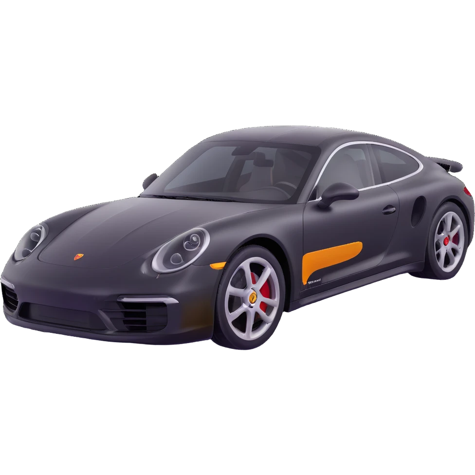 Porsche luxury car with a visible dent from a crash, dent repair tools like a lever and small hammer, elegant and modern emoji