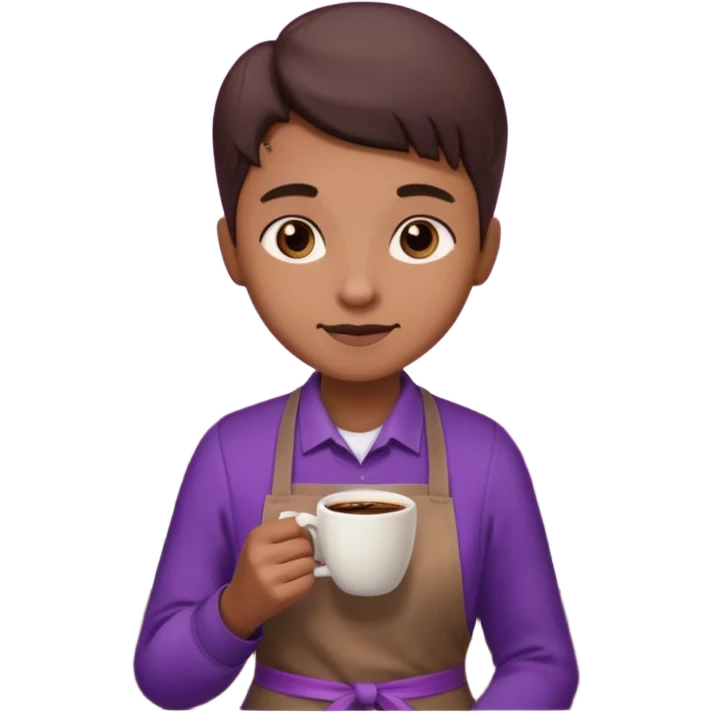 Create 3D minimalist emoji in the style of Coffee Lover — a coffee shop and roastery brand.
Style: cozy, warm.
Colors — purple-pink range.
barista with coffee
on the form it says "Coffee Lover" emoji