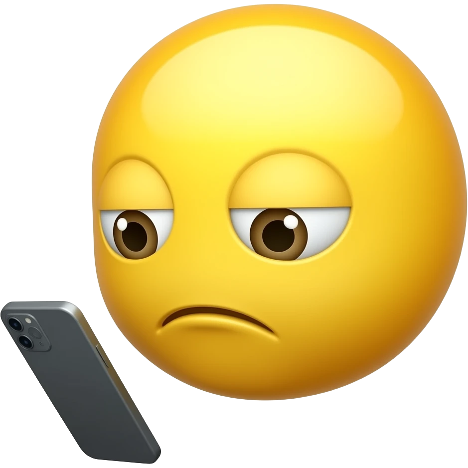 create me a round face simplist yellow emoji, looking at his smartphone his head tilted down, he looks indifferent emoji
