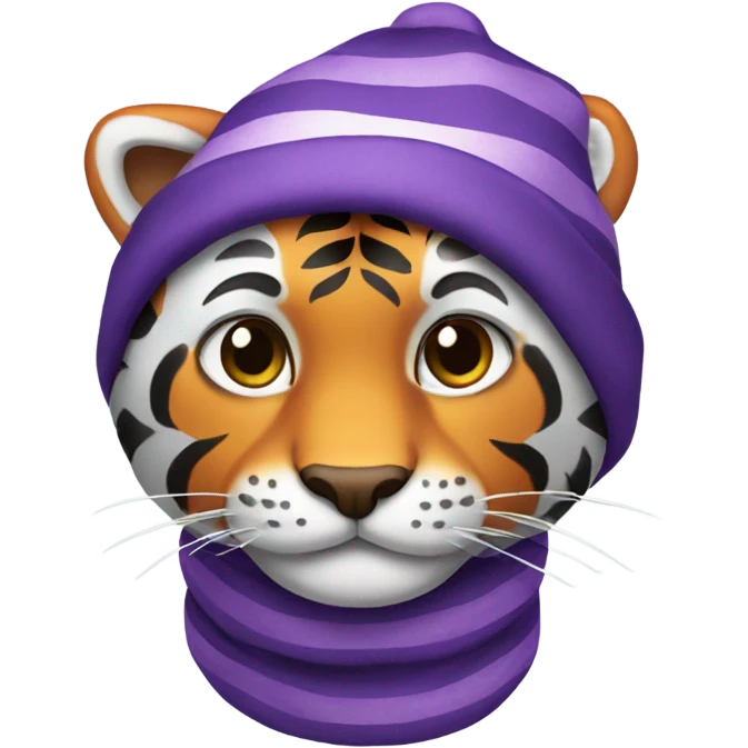 Tiger wearing purple striped stocking cap emoji