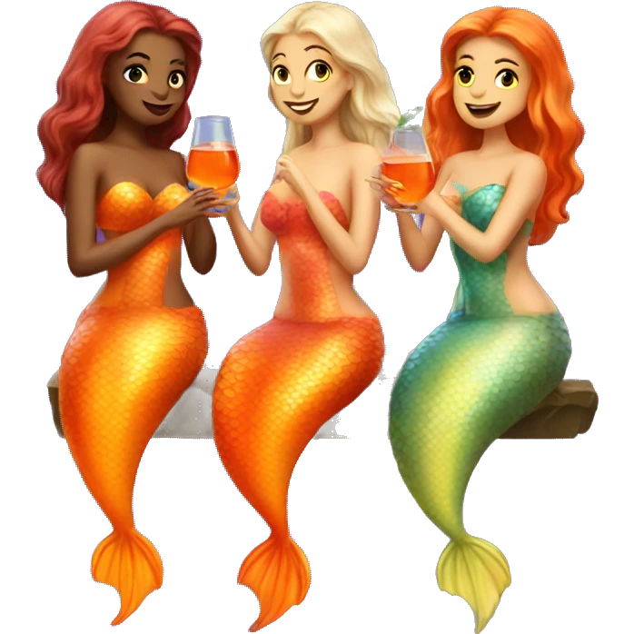Three beautiful mermaids drinking aperol emoji