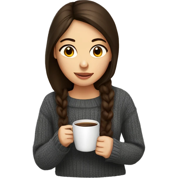 Brunette girl in a jumper drinking coffee emoji