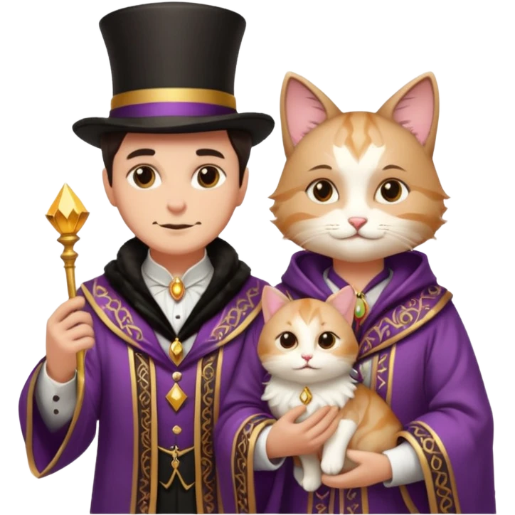 magician couple and their pet cat emoji